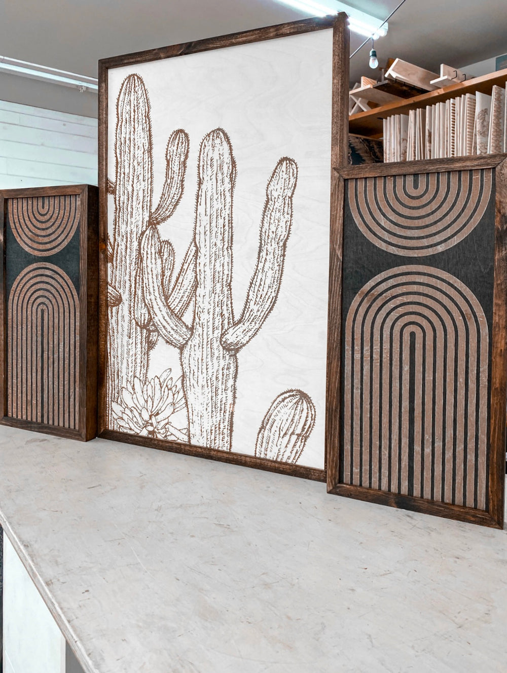 Cactus & Boho Rainbow Wood Wall Art | 3 Piece Art Set | Cactus Wall Decor