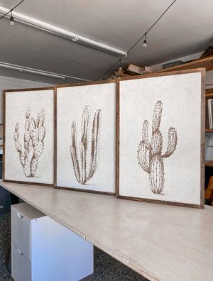 Three Piece Cactus Wood Wall Decor Set | Large Wall Art Set