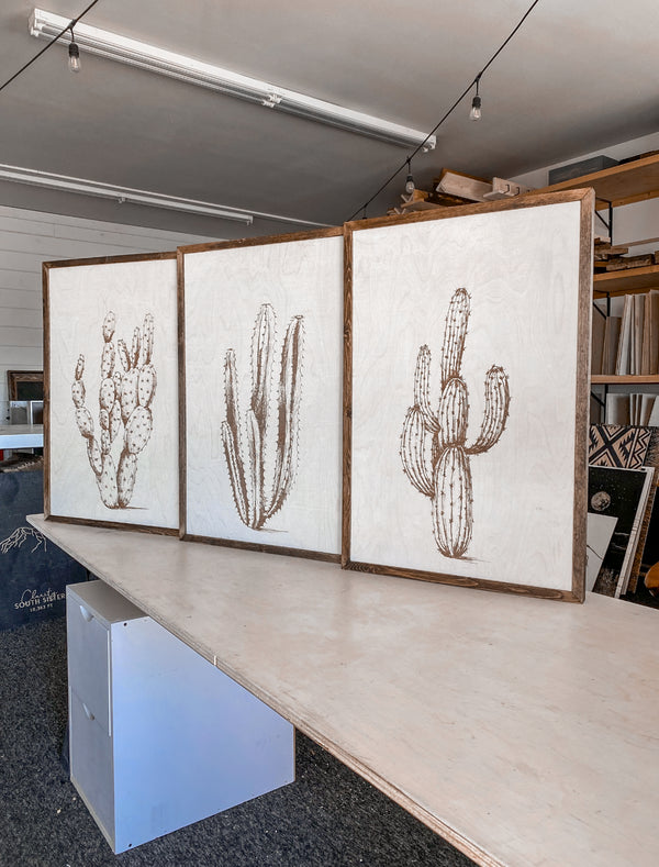 Three Piece Cactus Wood Wall Decor Set | Large Wall Art Set