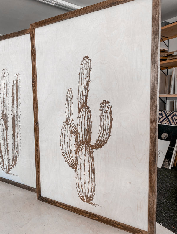 Three Piece Cactus Wood Wall Decor Set | Large Wall Art Set