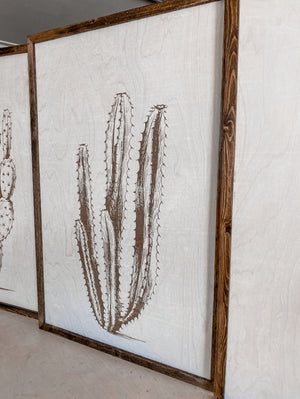 Three Piece Cactus Wood Wall Decor Set | Large Wall Art Set