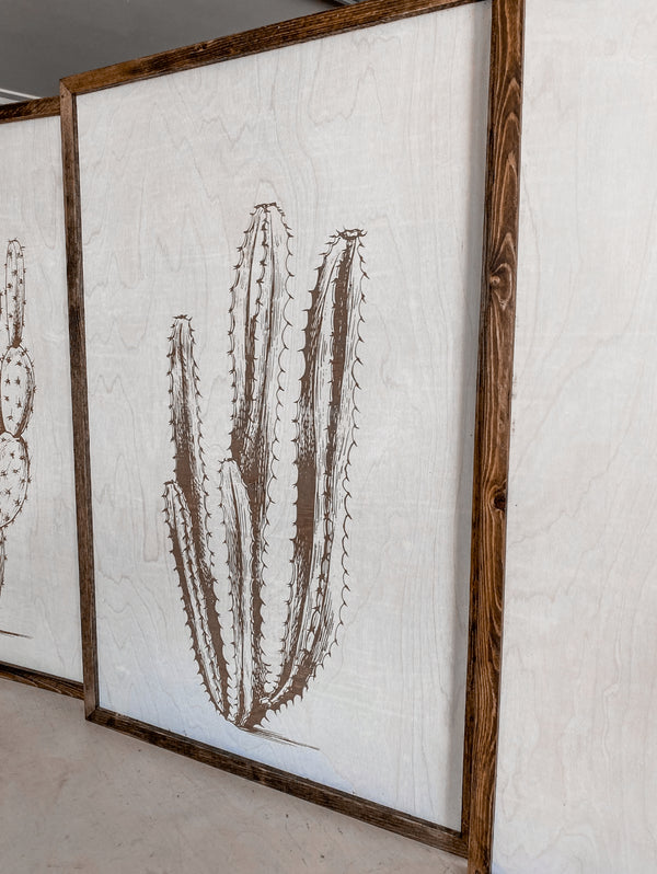 Three Piece Cactus Wood Wall Decor Set | Large Wall Art Set
