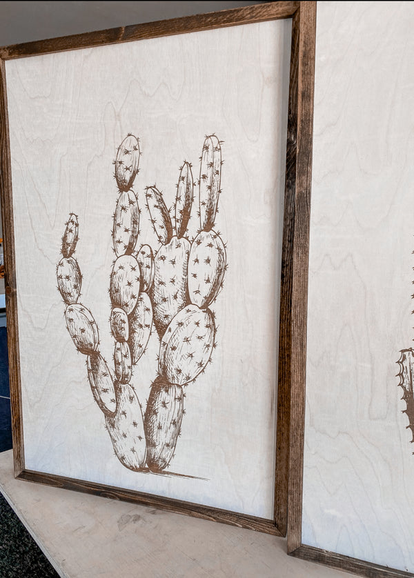 Three Piece Cactus Wood Wall Decor Set | Large Wall Art Set