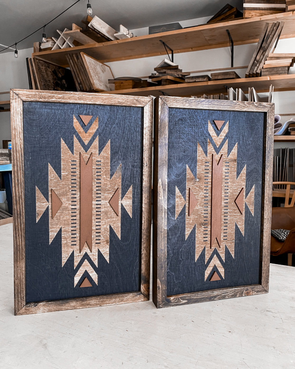 Aztec with Terracotta Wood Wall Art |  2 Piece Set