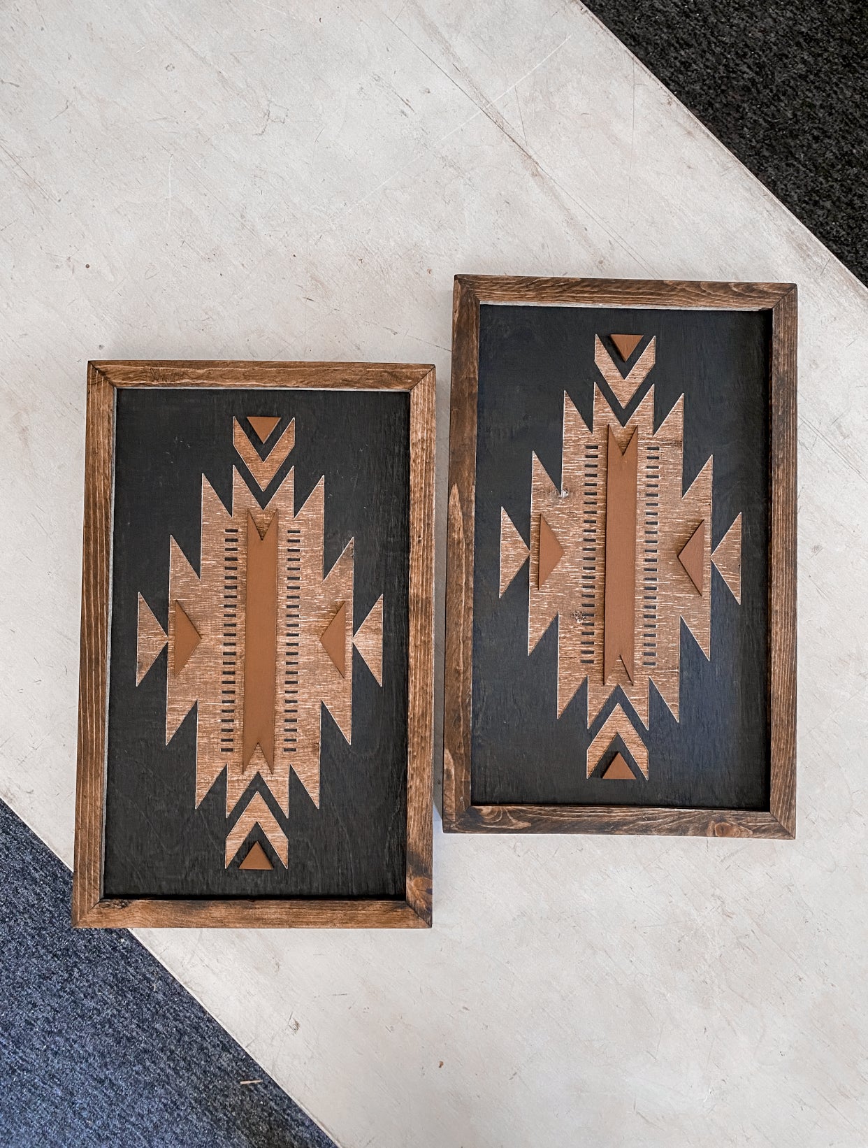 Aztec with Terracotta Wood Wall Art |  2 Piece Set