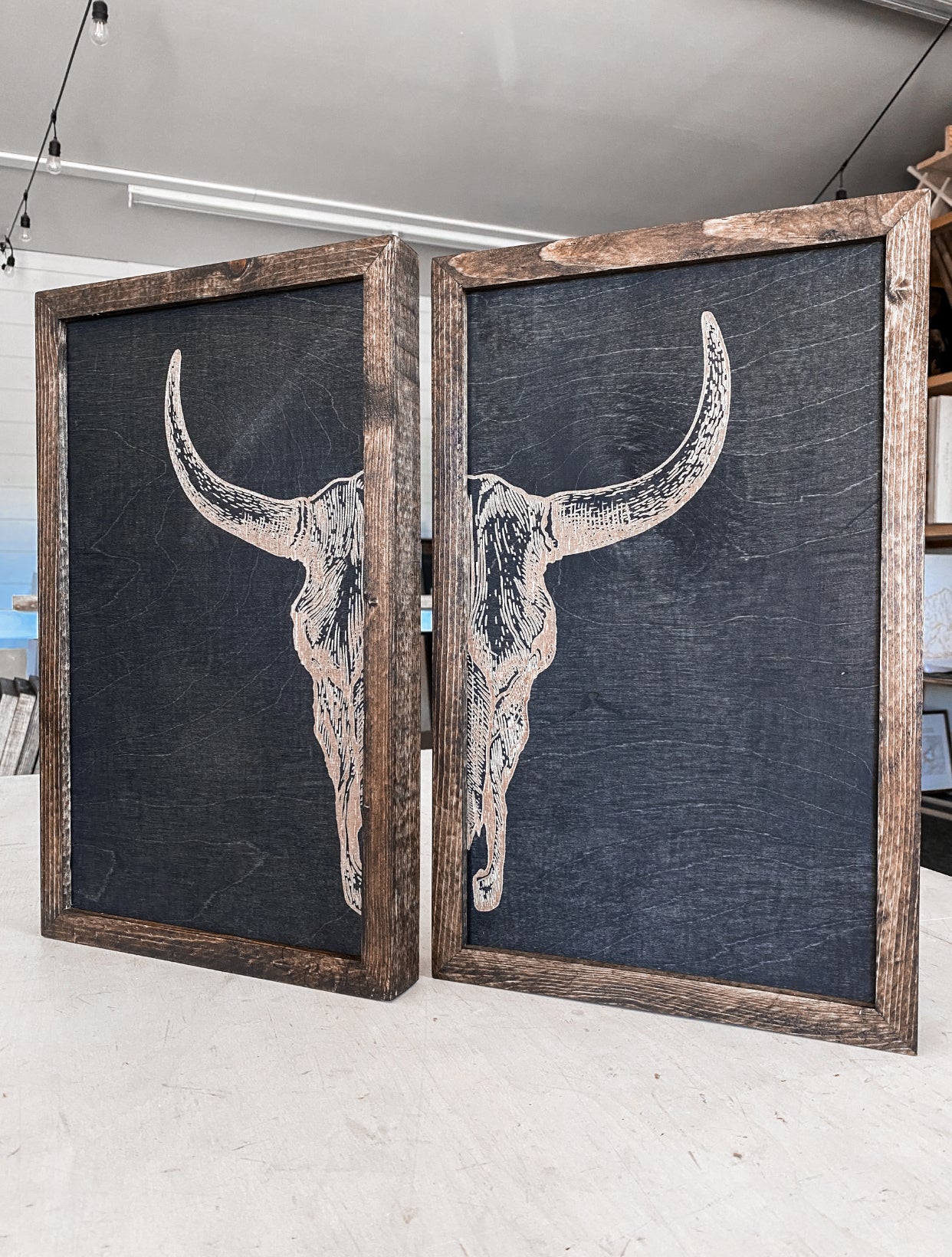 Bull Skull Wood Wall Art |  2 Piece Set