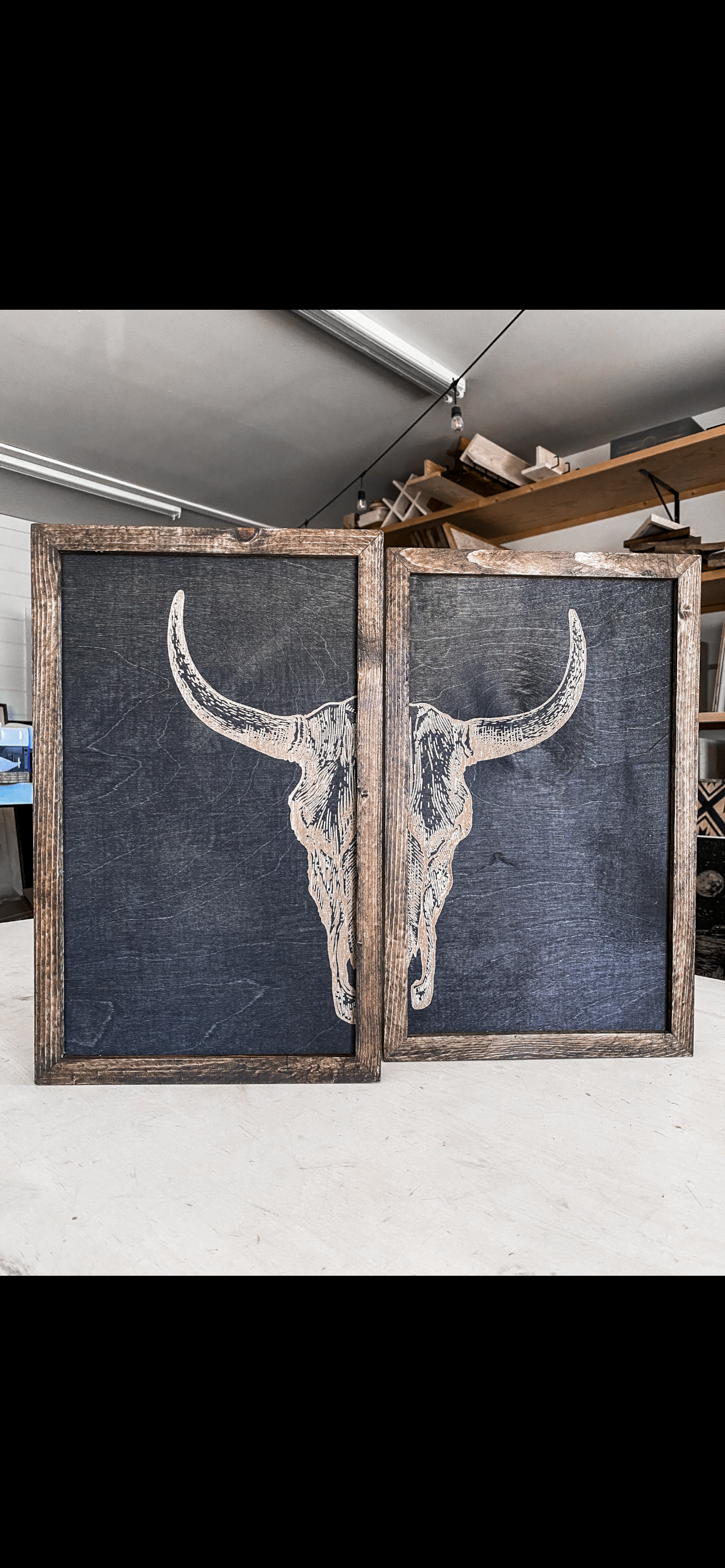 Bull Skull Wood Wall Art |  2 Piece Set