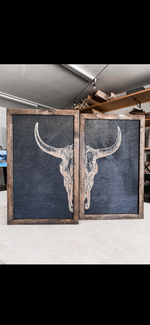 Load image into Gallery viewer, Bull Skull Wood Wall Art |  2 Piece Set
