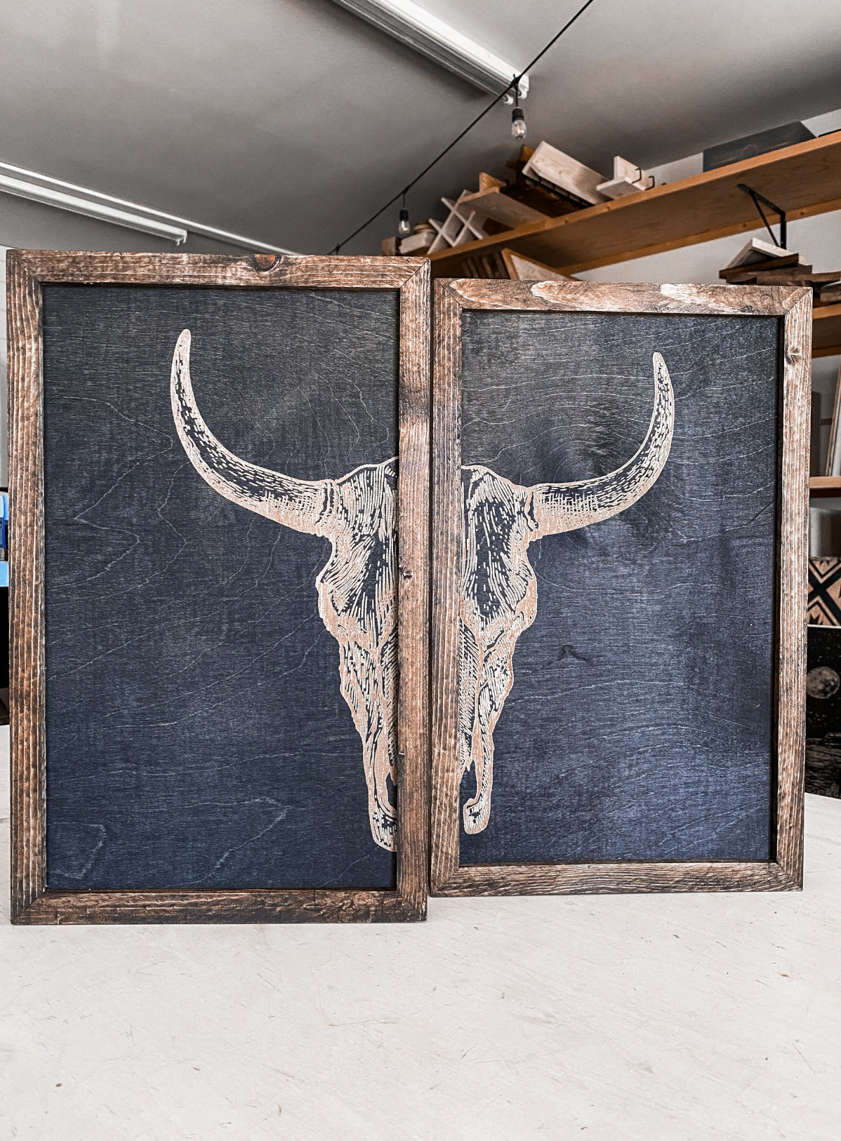 Bull Skull Wood Wall Art |  2 Piece Set