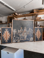 Load image into Gallery viewer, Cowboys &amp; Horses in Desert with Tribal Aztec Wood Wall Art | 3 Piece Set
