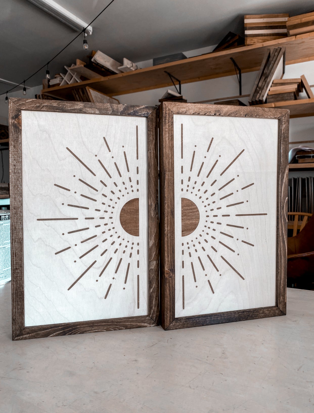 Boho Sunburst Wood Wall Art |  2 Piece Set