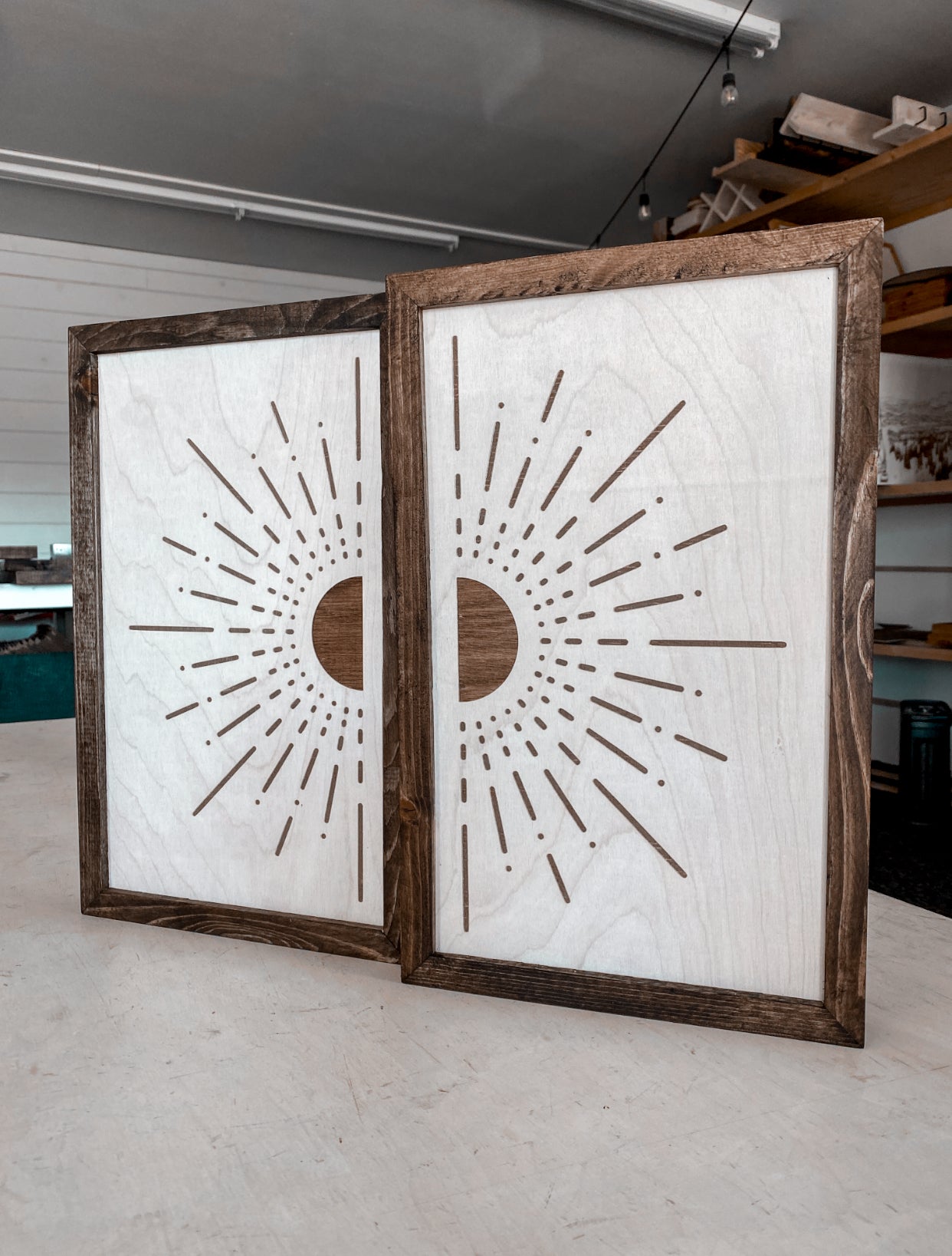 Boho Sunburst Wood Wall Art |  2 Piece Set