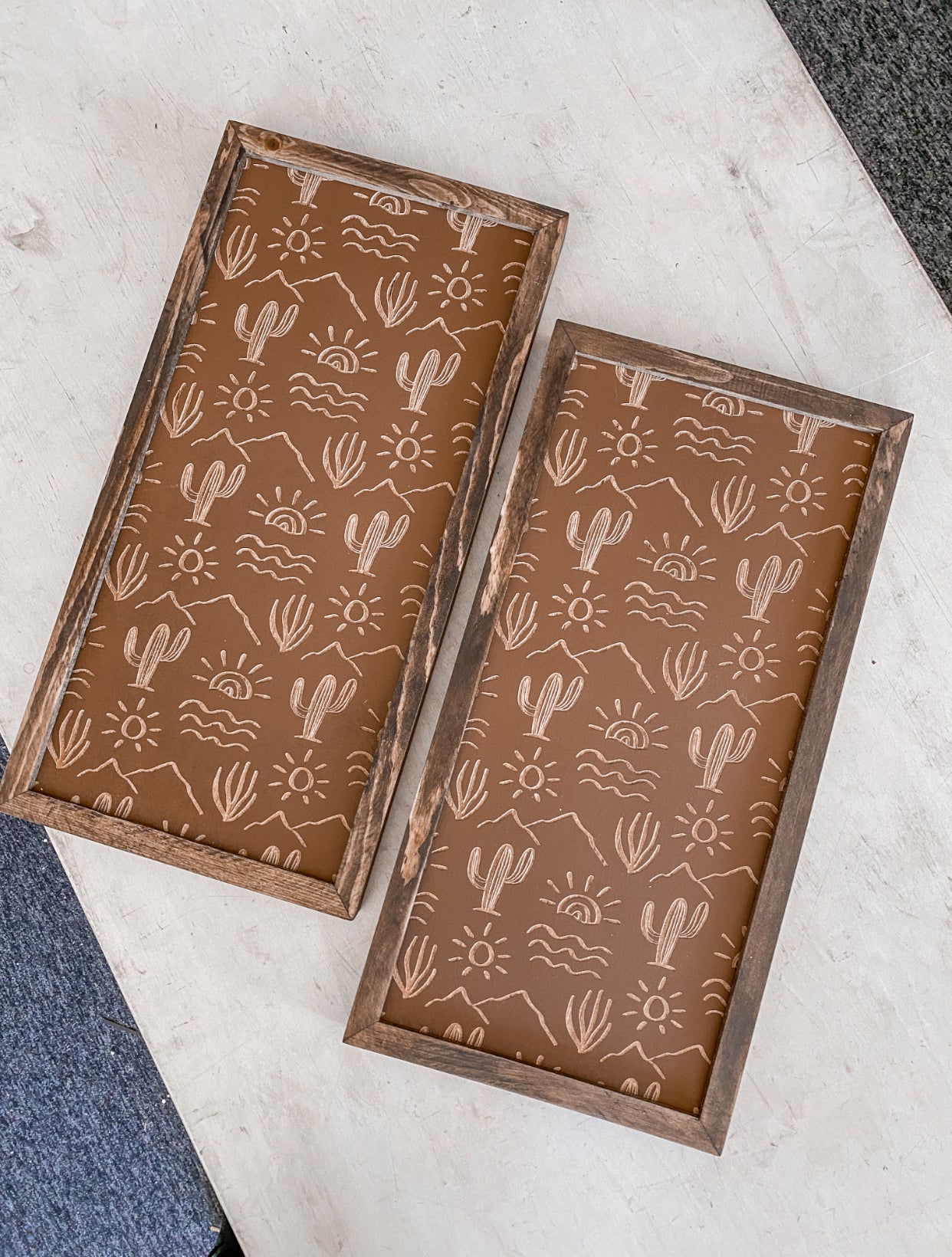 Cactus Pattern Wood Wall Art | 2 Piece Set