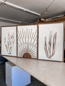 Cactus & Boho Sunburst Wood Wall Art | 3 Piece Set