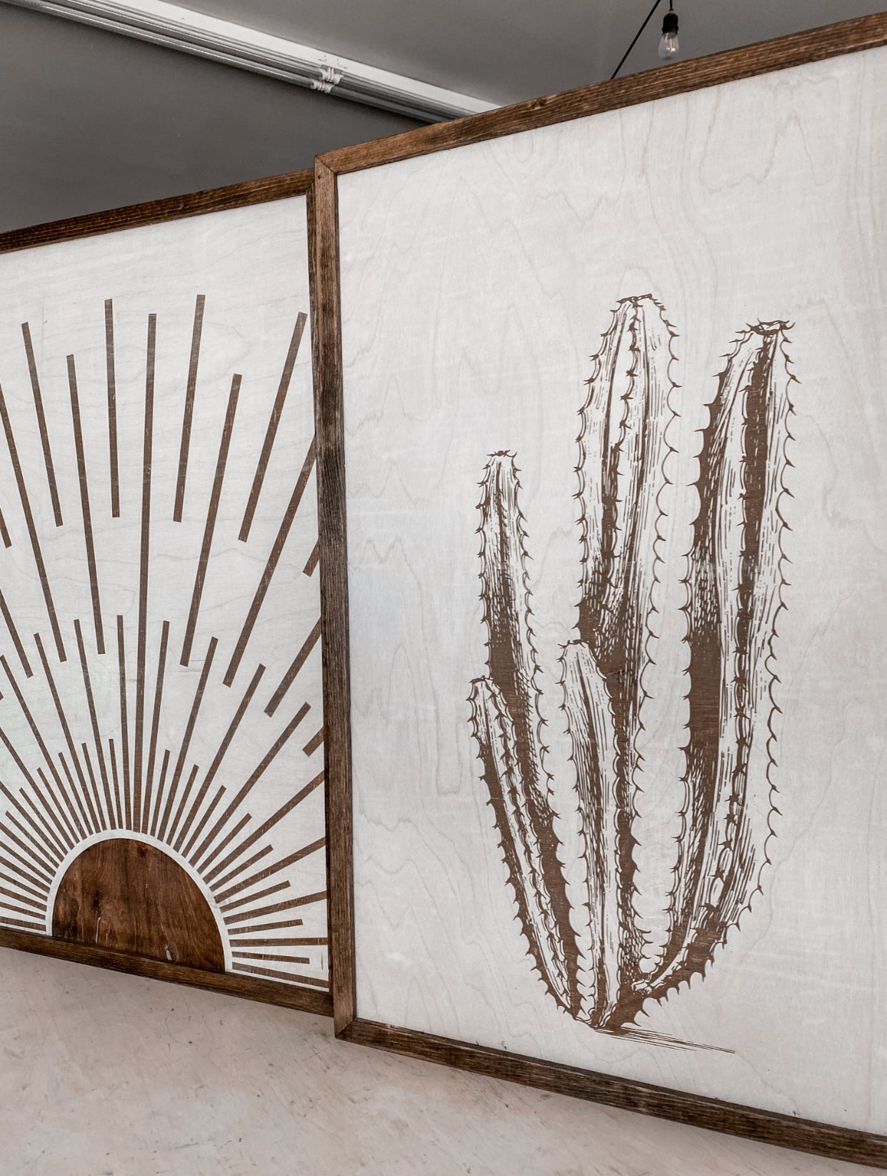 Cactus & Boho Sunburst Wood Wall Art | 3 Piece Set