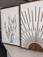 Load image into Gallery viewer, Cactus &amp; Boho Sunburst Wood Wall Art | 3 Piece Set
