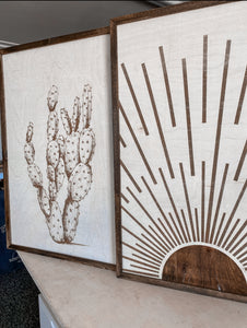 Cactus & Boho Sunburst Wood Wall Art | 3 Piece Set