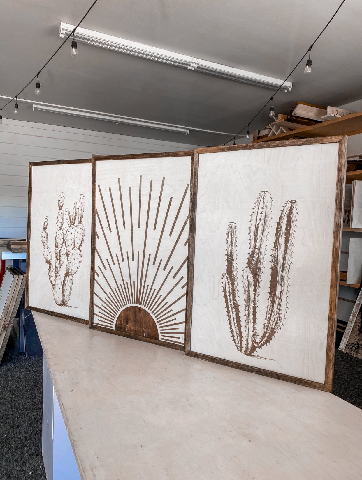 Cactus & Boho Sunburst Wood Wall Art | 3 Piece Set