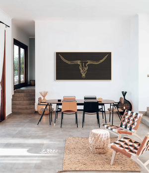 Handcrafted Texas Longhorn skull wall art engraved on rustic wood, western-style home decor
