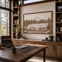 Metolius River Lake Hand Sketched Engraved Wooden Artwork