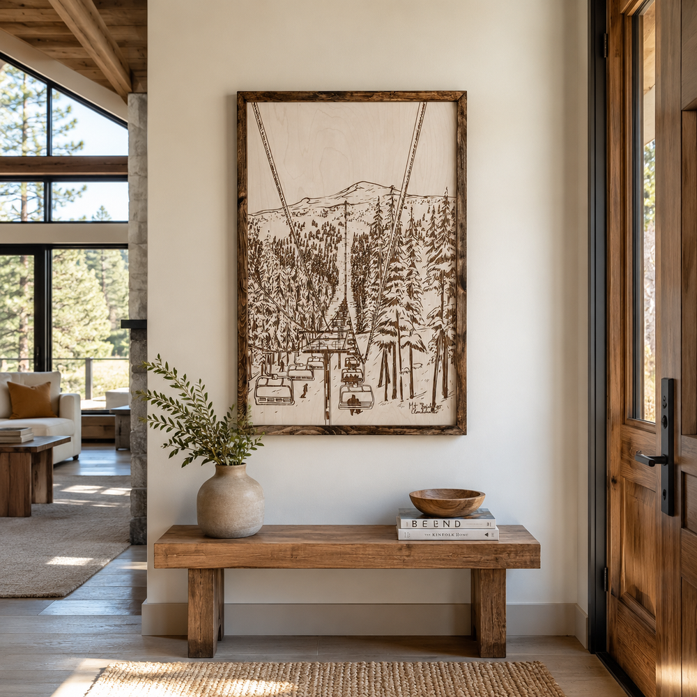Hand Sketched Mt. Bachelor Cloudchaser Oregon Wood Artwork