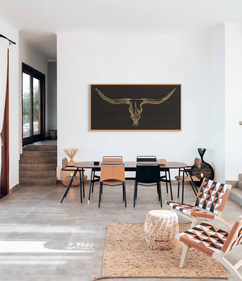 Handcrafted Texas Longhorn skull wall art engraved on rustic wood, western-style home decor