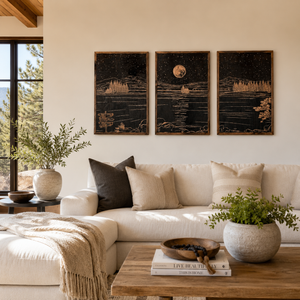 Sparks Lake Hand Sketched Three Piece Set Wooden Artwork