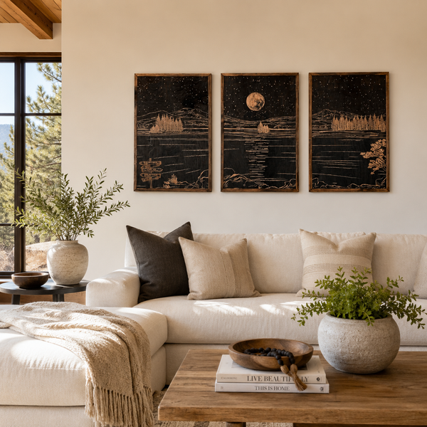 Sparks Lake Hand Sketched Three Piece Set Wooden Artwork