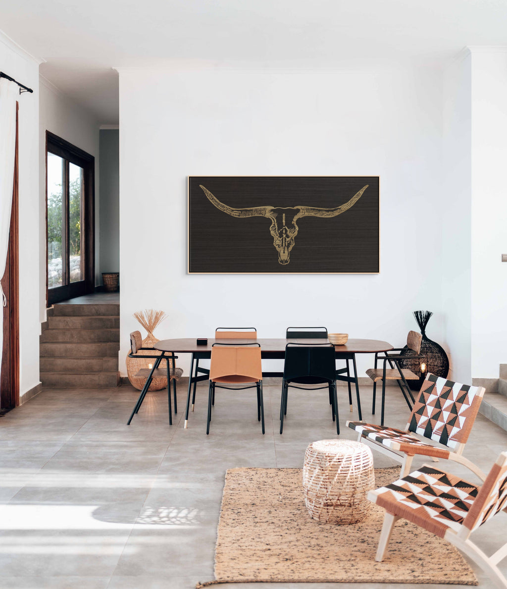 Handcrafted Texas Longhorn skull wall art engraved on rustic wood, western-style home decor