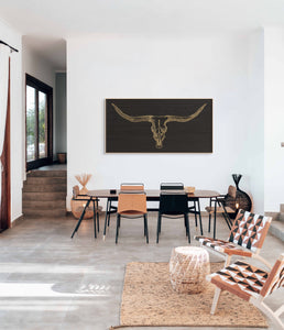 Handcrafted Texas Longhorn skull wall art engraved on rustic wood, western-style home decor