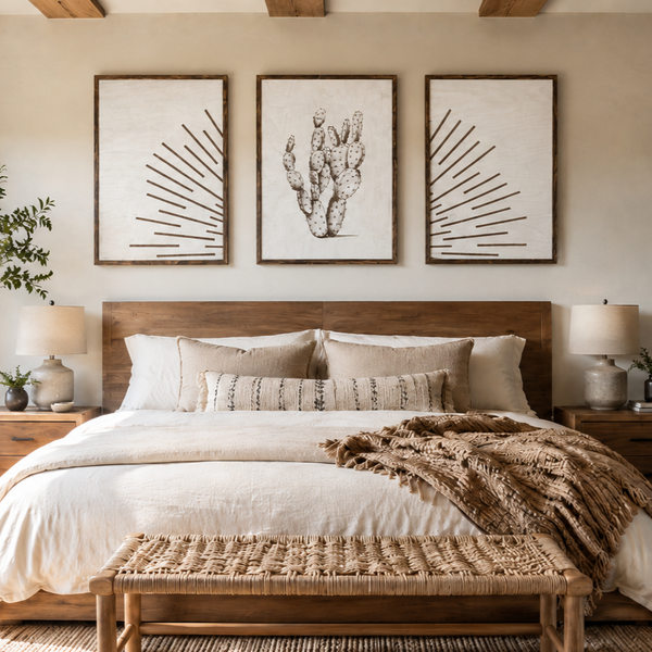 Cactus & Boho Sunburst Wood Wall Art | 3 Piece Set