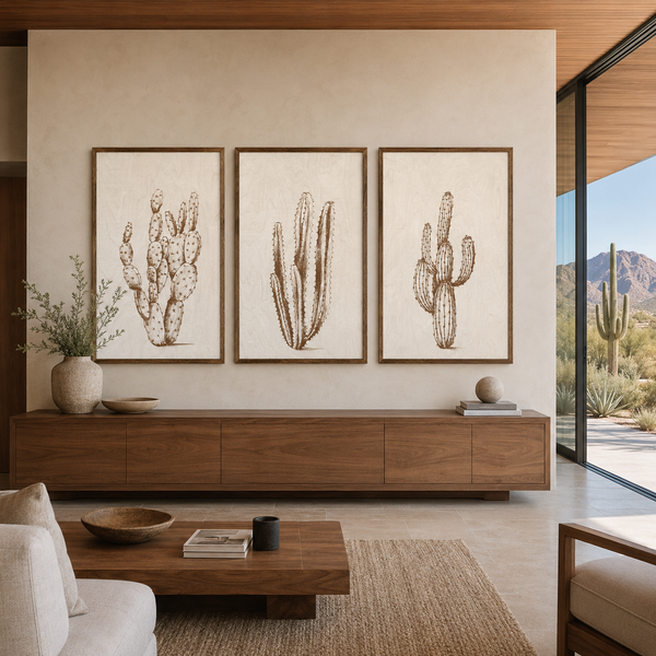 Three Piece Cactus Wood Wall Decor Set | Large Wall Art Set