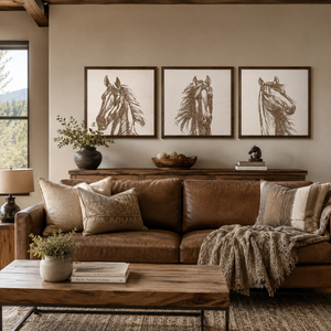 Three Piece Set Hand Sketched Horse Wooden Artwork