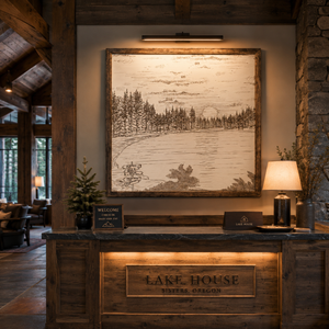 Waldo Lake Hand Sketched Engraved Wooden Artwork