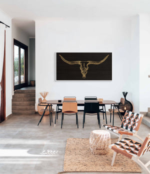 Handcrafted Texas Longhorn skull wall art engraved on rustic wood, western-style home decor