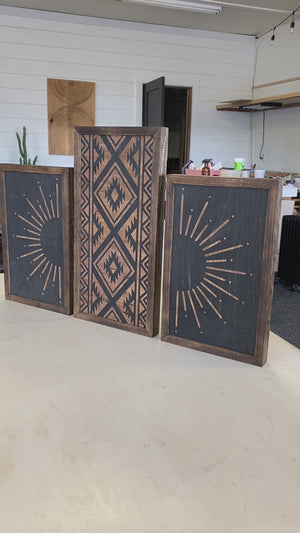 Three Piece Aztec & Sunburst Artwork Set