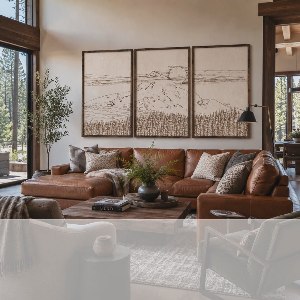 Mount Hood Hand Sketched Three Piece Wooden Artwork Set