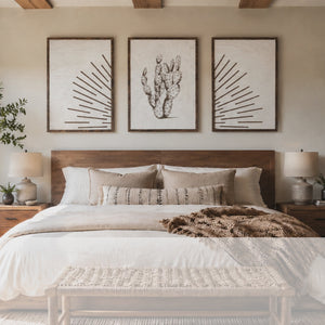 Cactus & Boho Sunburst Wood Wall Art | 3 Piece Set