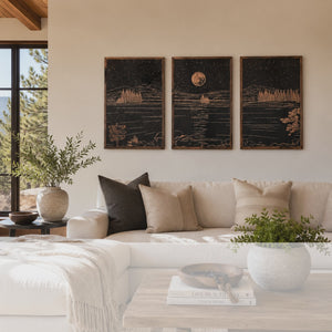 Sparks Lake Hand Sketched Three Piece Set Wooden Artwork