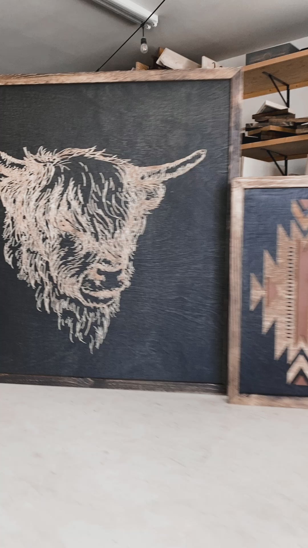 Highlander Cow & Tribal Aztec Wood Wall Art | 3 Piece Set