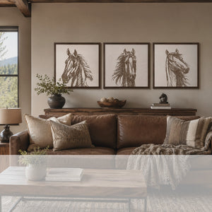 Three Piece Set Hand Sketched Horse Wooden Artwork