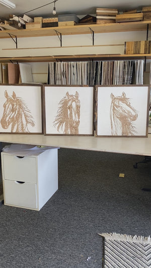 Three Piece Set Hand Sketched Horse Wooden Artwork
