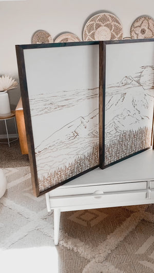 Mount Hood Hand Sketched Three Piece Wooden Artwork Set