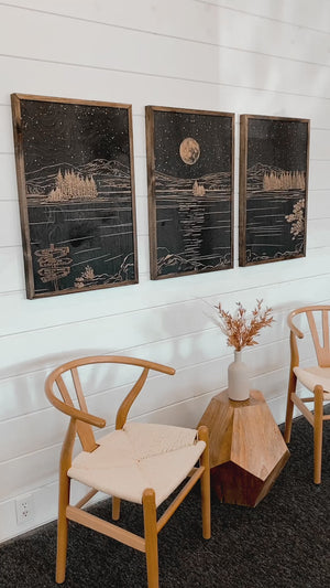 Sparks Lake Hand Sketched Three Piece Set Wooden Artwork