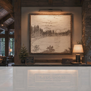 Waldo Lake Hand Sketched Engraved Wooden Artwork