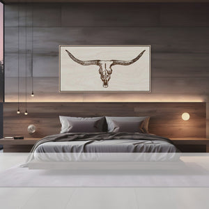 Handcrafted Texas Longhorn Skull Wall Art – Engraved Wooden Western Decor