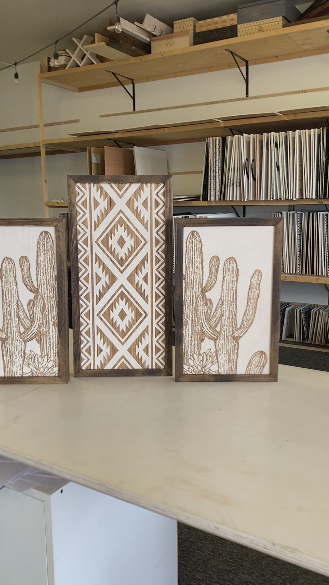Three Piece Aztec & Cactus Artwork Set