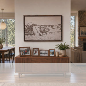 Hand Sketched Hoodoo Ski Area Lodge Oregon Wood Artwork