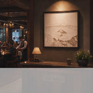 Crater Lake Discovery Point Oregon Hand Sketched Engraved Wooden Artwork