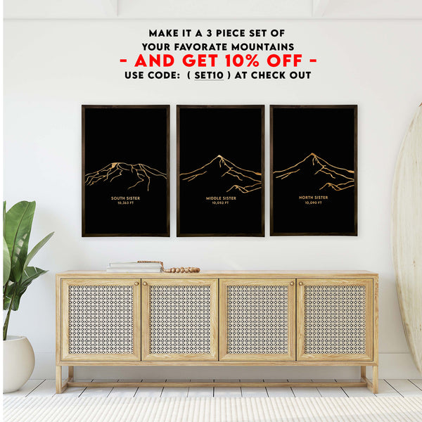 South Sister Mountain Engraved Wall Art